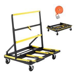 lot 31122 image: VEVOR Drywall Cart Dolly, 1800 lbs Load Capacity, Steel Panel Dolly with 4 Swivel Casters & Expandable Deck, Foldable Panel Truck Cart with Tie-Down Strap for Handling Plywood, Plasterboard, Glass