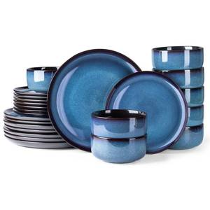 lot 31125 image: LERATIO Ceramic Dinnerware Sets for 8,Stoneware Plates and Bowls Sets,Reactive Glaze Dishes Set,Highly Chip and Crack Resistant  Dishwasher & Microwave & Oven Safe Dishes set,Service for 8-Blue(24pc) looks like picture