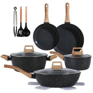 lot 32059 image: Ceramic Cookware Sets 15PCS Pots and Pans Set Non Stick (black15) Burn Marks