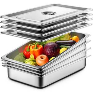 lot 32076 image: ZeroPone 4 Pack Hotel Pans with Lids, 11 Full Size 4 Deep Steam Table Pan, 19 Gauge Thickened Stainless Steel Anti Jam Steam Pan, Commercial Food Storage Containers