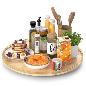 lot 32087 image: 21-Inch Wooden Lazy Susan Turntable  Premium Oak & Iron, Extra Large Rotating Serving Tray for Dining Table, Kitchen Countertop, Farmhouse D�cor, Spice Rack, Charcuterie & Entertaining
