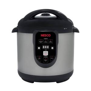 lot 32097 image: NESCO NPC��9 Smart Electric Pressure Canner and Cooker for Home Food Preservation, 9.5 Quart Stainless Steel with Digital Controls Powers On