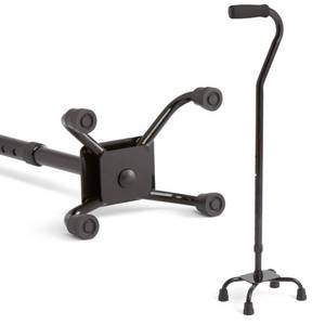 lot 32101 image: Medline Aluminum Quad Cane with Small Base for Balance, Knee Injuries, Leg Surgery Recovery & Mobility, Portable, Lightweight Walking Aid for Seniors & Adults