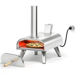lot 32111 image: BIG HORN OUTDOORS 12 Dual Fuel Pizza Oven �� Electric & Wood Pellet, Indoor & Outdoor High-Temp Pizza Maker (1000°F) with Pizza Stone for Wood-Fired Flavor Missing the top cylinder