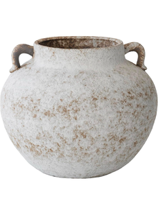 lot 33063 image: Rustic Farmhouse Textured Ceramic Vase with Two Handles, Distressed White Pottery Flower Vase for Centerpiece, Decorative Vases for Living Room, Kitchen, Table Top Decor, Gift & Weddings