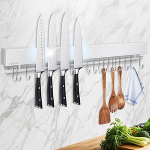 lot 33085 image: 23 Inch Magnetic Knife Holder for Wall - Stainless Steel Magnet Knife Strip No Drill with 15 HooksAdhesive TapeScrews, Kitchen Utensil Holder, Magnetic Knife Organizer, Wall Mounted Knife Storage