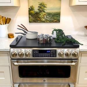 lot 33091 image: SwallowLiving Wood Noodle Board Stove Cover with Handles, Wooden Stovetop Cover Board for Gas Stove and Electric Stove Top,Kitchen Sink Cover for Counter Space, Cutting Board, Black