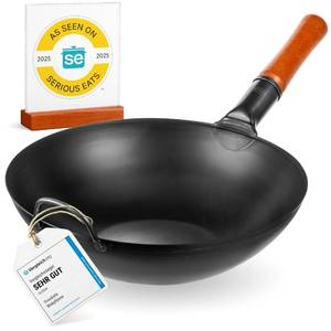 lot 33096 image: YOSUKATA 13.5 Carbon Steel Wok Pan Pre-Seasoned Flat Bottom Pow Wok for Stir Fry, BBQ, Grill & Camping Traditional Japanese Chinese Cookware  Compatible with Induction, Electric, Gas, Open Fire