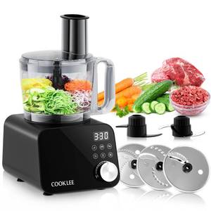 lot 33097 image: COOKLEE Food Processor, 600 Watts, 6 Functions Electric Vegetable Chopper for Chopping, Mincing, Dicing, Shredding, Slicing, Purees & Dough with 12cup Processor Bowl, Food Chute & Pusher, Black