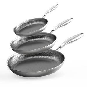 lot 33112 image: COOKER KING Stainless Steel Pans Set of 3 (81012 Inch), Nonstick Frying Pans, Induction Pan Set, Chefs Pan, Skillets Dishwasher & Oven Safe, Stay-Cool Handles, Compatible with All Cooktops
