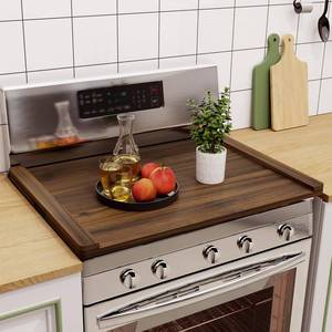 lot 33122 image: Oenalw Noodle Board Stove Cover Wood (Ready to Use), Stove Top Covers for Electric Stove, Gas Stove, Wooden Decorative Rustic Kitchen Serving Tray, for Range Stovetop, Cooktop, 30  22, Brown