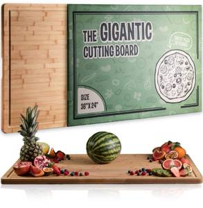 lot 33128 image: Gigantic Extra Large Cutting Board for Kitchens 36 x 24 - Heavy Duty Bamboo Chopping Boards Butcher Block Meat & Veg - Large Wooden Gas Stove Top & Countertop (36x24) Giant Noodle and Pasta Board XXXL