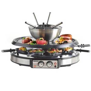 lot 33132 image: GIVENEU Electric Fondue Pot Set, 600ML Fondue Pot with Grill Plate, 8 Color-Coded Forks, 8 Non-Stick Pans, Dual Thermostat Fondue Grill Combo for Chocolate, Cheese, Grilling