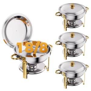 lot 33135 image: CAMMOO Gold 4 Pack Chafing Dishes for Buffet, 188 (304) Stainless Steel Food Pan with Lid, 6QT Round Chafing Dish Buffet Set Food Warmer, Food Warmers for Parties Buffet Catering Events Dinners