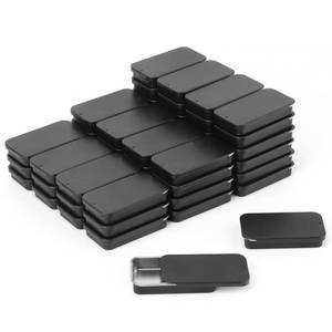lot 1302 image: Biugaaufai 70 Pack Black Slide Top Tin Boxes, Mini Rectangular Metal Tins Boxes with Sliding lids, Small Empty Slide Top Metal Tin for Crafts, Jewelry, Candies (2.36 x 1.34 x 0.43 Inch) - Retail $24