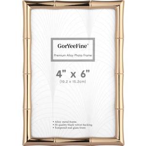 lot 1305 image: GorYeeFine Classy 4x6 Gold Bamboo Picture Frame,Luxury Zinc Alloy Photo Frame with Velvet Backing &amp Tempered Glass,Tabletop &amp Wall Mount,Wedding Gift &amp High-End Home Decor&nbsp&nbsp
