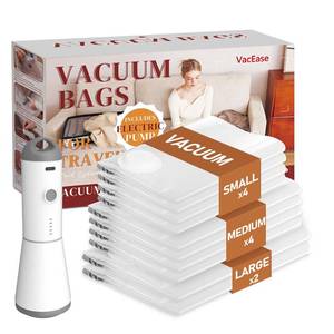 lot 1309 image: Vacbird Vacuum Storage Bags for Clothing Travel, 10 Pack Vacuum Bags with Rechargeable Cordless Air Pump(2 Large4 Medium4 Small), Compression Packing for Clothes Blanket Suitcase Luggage (BAGS ONLY) - Retail $27