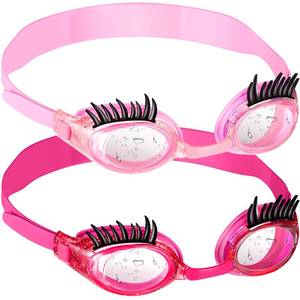 lot 1318 image: Konohan 2 Pieces Kids Swim Goggles Eyelashes Girls Funny Swim Goggle No Slip Leak Anti Fog UV Glasses for Lash Extensions(Pink, Rose Red)