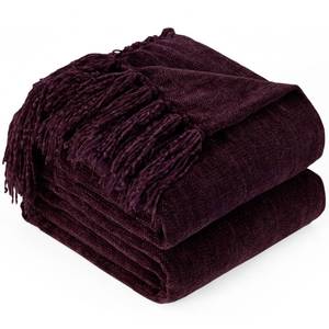 lot 1322 image: GINAMUSE Chenille Throw Blanket for Couch with Tassels,50X60 Soft Cozy Lightweight Knitted Boho Decorative Blankets for Bed and Sofa,Aubergine - Retail $30