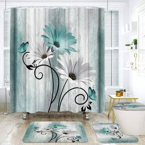 lot 1335 image: Onalasyc 4PCS Teal Daisy Country Farmhouse Shower Curtain Set with Shower Curtain and Carpet and Accessories, Waterproof Bathroom Shower Curtain Decorative Set with 12 pcs Hooks,71 x 71in&nbsp