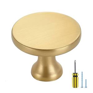 lot 1342 image: Ravinte 30 Pack Solid Metal Knobs Dresser Drawer Knobs Gold Cabinet Hardware Round Cabinet Door Knobs Drawer Knobs Kitchen Cabinet Knobs Brushed Brass Drawer Pulls - Retail $43