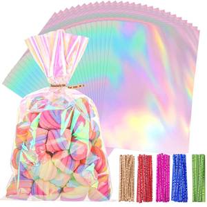 lot 1347 image: woric 150 PCS Iridescent Cellophane Treat Bags with Ties 6x9 Inch Clear Party Favor Bags Holographic Goodie Bag for Candy Baby Showers Mothers Day Weddings Birthday Party Favors&nbsp&nbsp