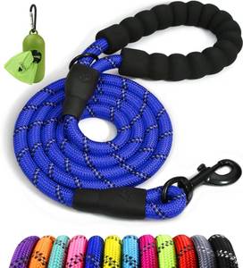 lot 1352 image: Taglory Rope Dog Leash 6 FT with Comfortable Padded Handle, Highly Reflective Threads Leash and Anti-Tangle Clip for Walking Medium Large Dogs, 12 inch, Navyblue&nbsp
