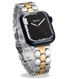 lot 1361 image: Dressy Bands for Apple Watch 40mm 41mm 42mm 38mm 44mm 45mm 46mm 49mm, Stainless Band for Apple Watch 11,10,Se,9,8,7,6,SE2,5,4,3,2,1 for iWatch Feminine Two-Tone Deisgn - Retail $26