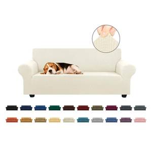 lot 1377 image: KEKUOU Stretch Loveseat Sofa Cover Slipcover,Couch Covers for 2 Cushion Couch Sofa (55-78) Furniture Protector Sofa with Elastic Bottom for Kids,Dog. Jacquard Small Checked(Medium,Beige) - Retail $37