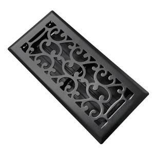 lot 1378 image: SANYCASA 4x10 Inches Air Floor Vents Register Ease Adjust Air Flow Savannah Design-Heavy Duty Walkable Steel Decorative Floor Vent for Room- Matte Black Floor Vent Covers - Retail $20