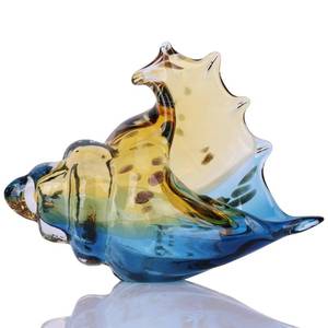 lot 1380 image: DOVDOV Hand Blown Glass Conch Statues, Blue and Amber Glass Art Figurines, Conch Shells for Coastal Home Decor, Living Room TV Stand and Bookcase Decor, Bathroom Shelf Tops and Cabinet Decor. - Retail $39
