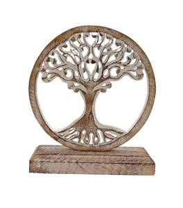lot 1384 image: VANIYA CRAFTS Wooden Tree of Life Sculpture Handmade Carved Table Decor Statue for Living Room, Bedroom, Office, or Shelf (Antique White) - Retail $38