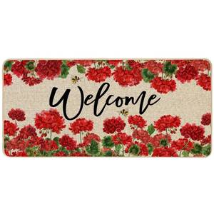 lot 1389 image: Baccessor Spring Summer Geranium Doormat Outdoor Red Flroal Flower Front Welcome Doormat Door Mat Non-Slip Rubber Backing Entrance Seasonal Outside Indoor Decoration Large 17x36 Inch - Retail $20