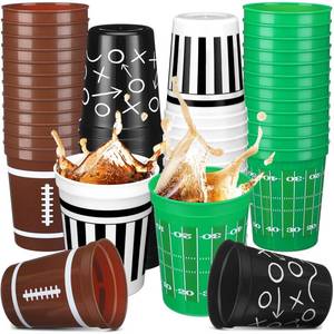 lot 1395 image: Tioncy 24 Pack Football Plastic Cups 16 oz Football Theme Reusable Cups 4 Designs Plastic Drinking Glass Bulk Assorted Sports Rugby Party Supply Drinkware for Coffee Beer Cream Snacks - Retail $22