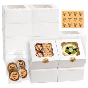 lot 1419 image: ZYFOTZUN 12 Pcs Cookie Boxes with Window, 6x6x3 Inches White Bakery Boxes, Treat Boxes with 50 Pcs Cookie Bags and 12 Pcs Stickers, for Dessert Pastry Chocolate Strawberries Macarons Donut Cupcake&nbsp