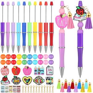 lot 1424 image: Jetec 10 Sets Beadable Pen Kit with 90 Pcs Assorted Colorful Wood Beads Crystal Spacer Accessories DIY Pen Making Kit Plastic Ballpoint Bulk for Thank You Gift(Teacher Appreciation)&nbsp