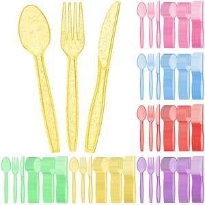 lot 1438 image: Lasnten 180 Pieces Glitter Plastic Silverware Set Red Green Colorful Disposable Clear Plastic Cutlery Flatware for Party 60 Knives 60 Spoons 60 Fork for Party Birthday Supplies(Multicolor)&nbsp
