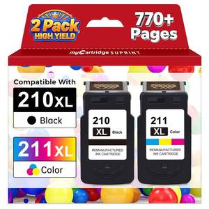 lot 1445 image: myCartridge SUPRINT 210XL 211XL Combo Pack Remanufactured Ink Cartridge Replacement for Canon 210 XL 211 XL Black Color for PIXMA MX410 IP2700 IP2702 MP240 MP250 MP495 MX340 Printer - Retail $40