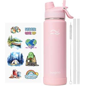 lot 1453 image: Swigina 2-IN-1 LID Insulated Water Bottle with Silicone Boot (36hrs Cold18hrs Hot) - DIY Stickers, Leakproof, BPA Free, 32 oz&nbsp&nbsp