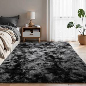 lot 1456 image: Zentavio Black and Grey Area Rugs for Living Room Men Room Carpet 4x6 Bedroom Fluffy Furry Shag Aesthetic Plush High Pile Floor Rug for Kids Room Dorm Home Decor Gray - Retail $25
