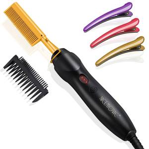 lot 1458 image: NICEMOVIC Ceramic Heating Hair Straightener Comb - Hot Pressing Brush for Natural Black Hair, Beard Wigs, and Curling (Gold)&nbsp&nbsp