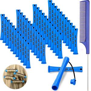 lot 1460 image: 48 Pieces Hair Perm Rods Short Cold Wave Rods Plastic Perming Irons Hair Curling Rollers Curlers with Steel Pintail Comb Rat Tail Comb for Hairdressing Styling Supplies(0.35 Inch,Blue and Dark Blue)&nbsp
