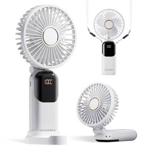 lot 1463 image: GOCKERA Portable Fan, 4200mAh Battery Operated Fan, 5 Speeds&ampDigital Display, Makeup Fans for Women with Base, 180° Foldable 3in1 HandheldNeckDesk Fan for Outdoor Indoor,Ultra Quiet (White)&nbsp