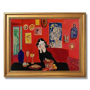 lot 1470 image: Gold Framed Modern Abstract Woman Wall Art Vintage Mid Century Home Lady Red Poster Colorful Expressionist Feminist Girl Canvas Painting Print Gallery Bedroom Wall Decor 12x16inch - Retail $27