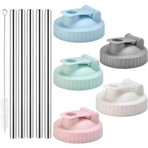 lot 1478 image: 5 PACK Wide Mouth Mason Jar Lids, Leak-proof Flip-top Pour Spout Drinking Lids Fits Wide Mouth Mason Jar ONLY, Dishwasher Safe Anti-slip Design - Retail $32