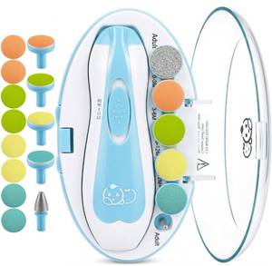 lot 1486 image: Royal Angels Upgraded 21 in 1 Baby Nail Trimmer with Labeled Case, 13 Extra Replacement Pads, Safe Electric Baby Nail File Kit for Newborns & Toddlers, Whisper Quiet Nail Clipper with LED Light (Blue) - Retail $23
