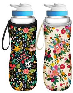 lot 1488 image: Toykee Water Bottle Sleeve for Cirkul 22 oz - 2 Pack Bottle Cover Holder Carrier with Handle Strap Artistic Aesthetic Art Flower Floral Print for Women&nbsp