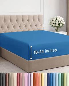 lot 1489 image: Extra Deep Queen Fitted Sheet - Hotel Luxury Single Fitted Sheet Only - Easily Fits 18 inch to 24 inch Mattress - Ultra Soft, Wrinkle &amp Fade Free wExtra Deep Pocket - Breathable &amp Comfy - Royal Blue&nbsp