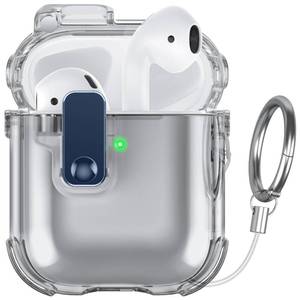 lot 1493 image: FNDMIL Case for AirPods 12 Case Cover with Lock Safety &amp Pop UpMilitary Shockproof Anti-Yellow Transparent Soft TPU Wireless Charging for AirPods 1st2nd Generation Case with Keychain,Clear Green&nbsp&nbsp
