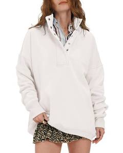 lot 1496 image: Locachy Womens Casual Button Henley Neck Cotton Oversized Sweatshirt Long Sleeve Pullover Tops Outfits White M - Retail $36